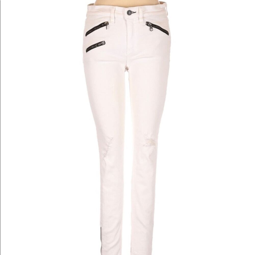 rag & bone White Denim Black Ankle Zipper Moto Skinny Jeans 25 - Picture 2 of 8